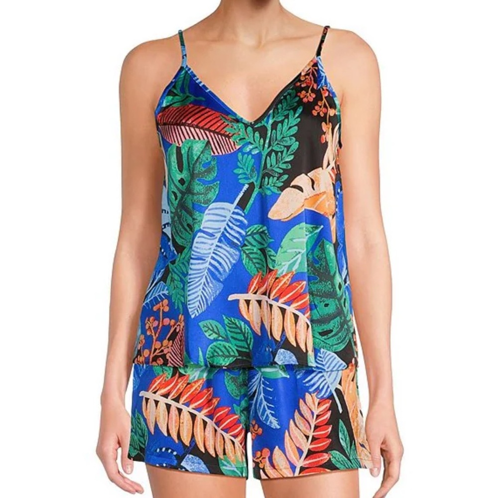 VAN WINKLE & CO.
Woven Graphic Palm Satin V-Neck Coordinating Sleep Tank SET